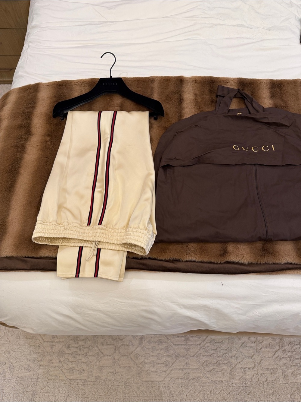 Gucci Cream Satin Elastic Waist Track Pants